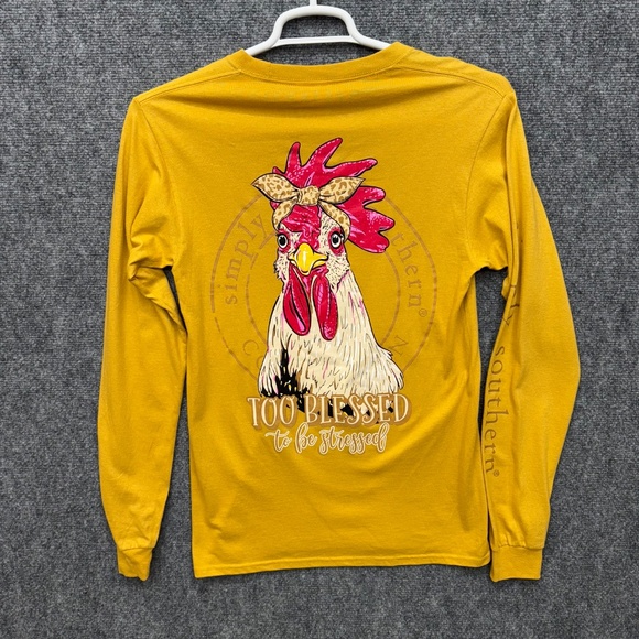 Simply Southern women's T Shirt long sleeve top too blessed chicken size S Small - Picture 1 of 6